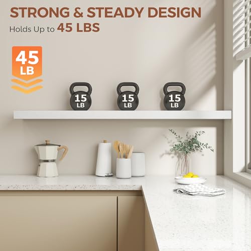 Image of Dreamland 55 Inch White Floating Shelves for Wall,8 Inch Deep Floating Shelves,55 inch W x 8 inch D Wall Shelves for Bedroom,Living Room, Kitchen,Bathroom,Set of 2