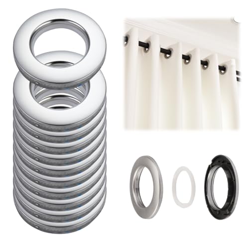 TESSTSY 32 Piezas Anillos de Cortina con Ojales Plastico, Argollas Plásticas para Cortinas, Anillas Cortinas Redondos, 42mm Diámetro Interior, para Salón, Baño, Dormitorio (Plateado)