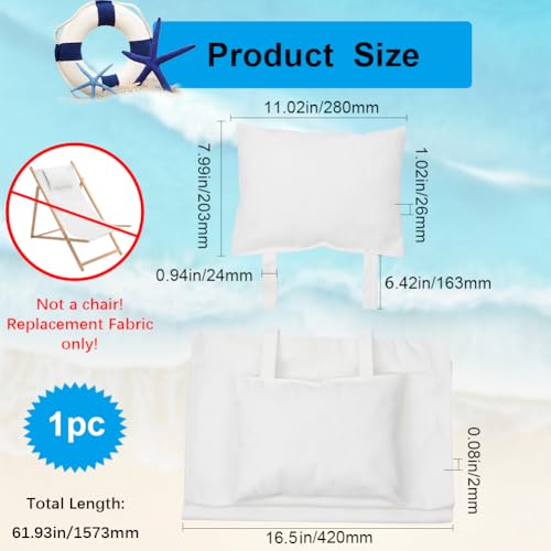 GORGECRAFT 44x16 Beach Sling Chair Canvas Cloth with Pillow 1.5mm Thick White Casual Lounge Chair Replacement Canvas Outdoor Folding Chair Fabric for Patio Beach Sunbathing Garden Courtyard by GORGECRAFT - Image 2