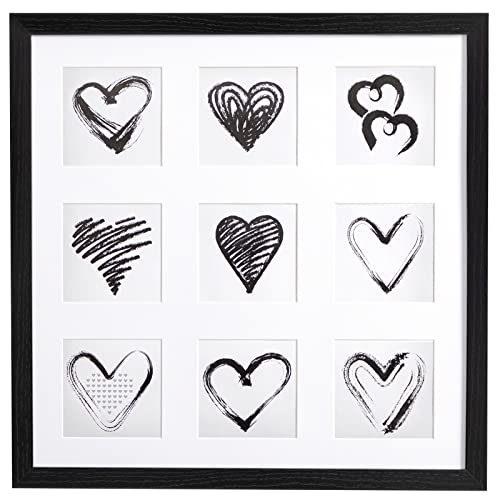 eletecpro 16x16 Picture Frame with 9 Openings Picture Frames Collage Wall Decor, Display 9Pcs 4x4 or 1Pcs 12x12 Photos with Mat, or 1Pcs 16x16 Picture without Mat, Home Decor for Wall