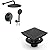 KOJOX High-Pressure Shower System & 6" Quadrato Shower Drain Bundle: 3-Setting Handheld Fixture, Matte Black Valve, SUS 304 Rust-Resistant Drain