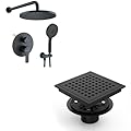 KOJOX High-Pressure Shower System & 6" Quadrato Shower Drain Bundle: 3-Setting Handheld Fixture, Matte Black Valve, SUS 304 Rust-Resistant Drain