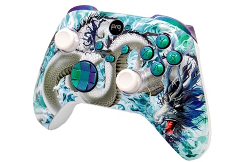 Image of Wireless Custom Controller Compatible with PC, Windows 10+, Series X /S & One (Series X /S White Dragon w /Green Chameleon Inserts)