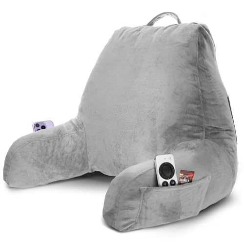Image of Nestl Reading Pillow with Shredded Memory Foam, Designed for Sitting Up in Bed and Couch, Back and Arms Adjustable Support for Adult & Teens Backrest Pillows for Reading with Washable Cover Light Grey