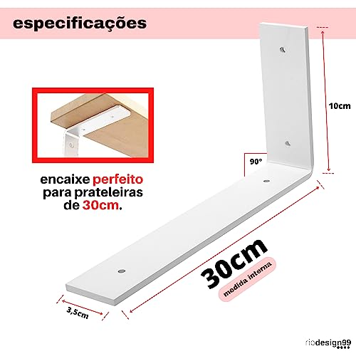 RIO DESIGN99 Mão Francesa 30cm Cantoneira Invertida - Branca - 4 Unidades - Reforçada Industrial Sup