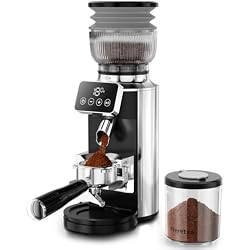 Neretva Stainless Steel Espresso Grinder with Portafilter Holder, Silver | 2 IN 1 Use Espresso Burr Grinder with 30 Grind Settings Anti-Static Coffee Grinder for Espresso/French Press/Drip/Siphon