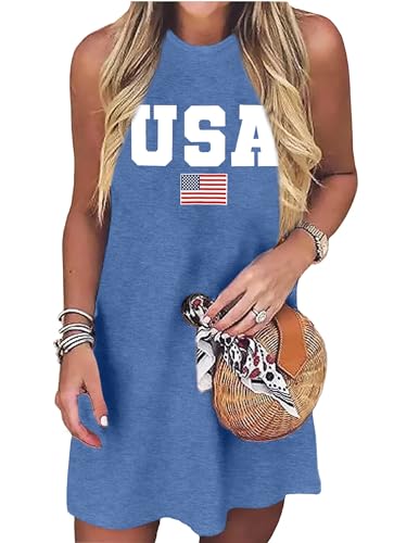 Image of VVNTY American Flag Tank Dress Women: 4th of July Shirts Sleeveless Patriotic USA Flag Tees Casual Summer Tanks Sundress