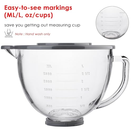 Image of Glass Mixing Bowl Accessory 5 Quart - Compatible with KitchenAid 4.5 and 5 Quart Tilt-Head Stand Mixers (With Lid & Lock Ring)