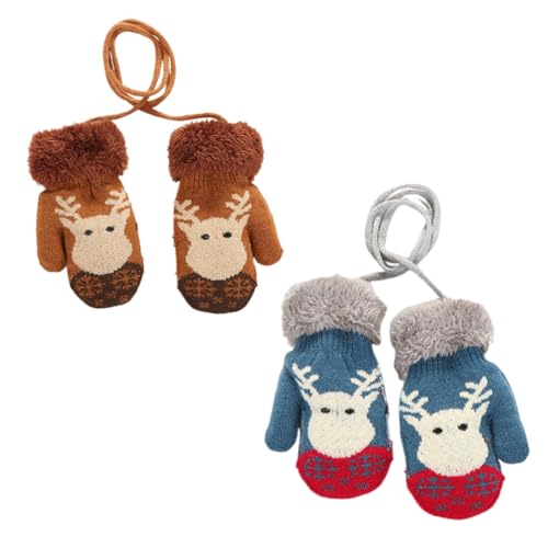 OIXYEY 2 Paia Guanti Termici Bambini Invernali Super Morbidi, Guanti con Cavalletto Antismarrimento, Impermeabili e Antivento per Neonati Ragazzi Ragazze 0-3 Anni