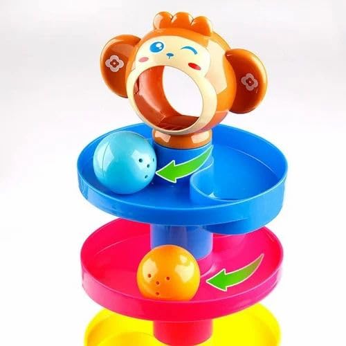 Monkey Roll Ball Tower, Educational Stacking Toy, 41cm, Colorful Spinning Discs, Indoor Play, for Toddlers 18 Months to 5 Years
