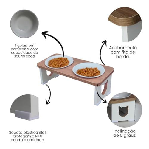 Comedouro Elevado Duplo Gato Pet MDF - Pn