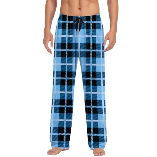 Cambkatl Men’s Plaid Pajama Pants, Stretchy Elastic Waist Straight Lounge Trousers Loose Pjs Bottoms with Pockets Sleepwear4