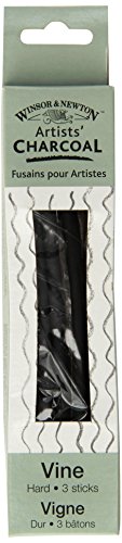 Winsor & Newton Artist Vine Charcoal Sticks, Hard, Box of 3 Sticks, Grey