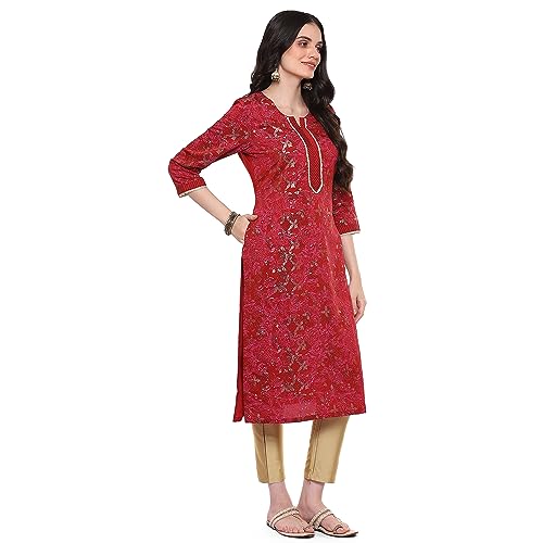 Image of Rangriti Blue Liva Straight Printed Kurta for Women