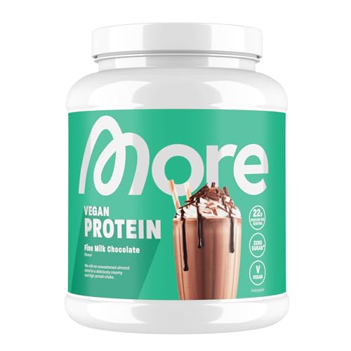 MORE Vegan Protein - Fine Milk Chocolate - 600 g, Proteinpulver mit bis zu 22 g Protein pro Portion, mit Erbsen-, Sonnenblumen- und Kürbiskernprotein - made in Germany