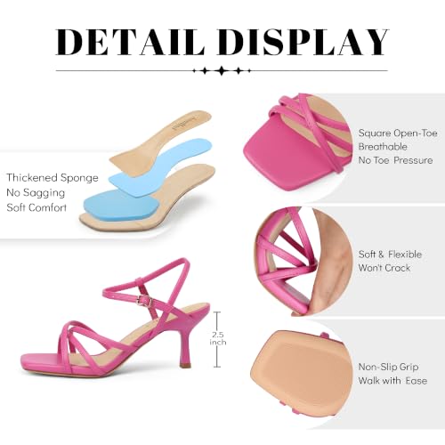 Image of AIUNIIND Kitten Heels for Women, Strappy Square Open Toe Sandals 2.5 inch