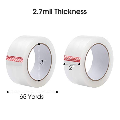 Pacific Mailer Clear Packing Tape, Heavy Duty Packaging Carton Tape For Shipping Packaing Moving Sealing, 2 Inch Wide, 2.7Mil Thickness, 65 Yards Per Roll [Pack Of 6] #TOP1