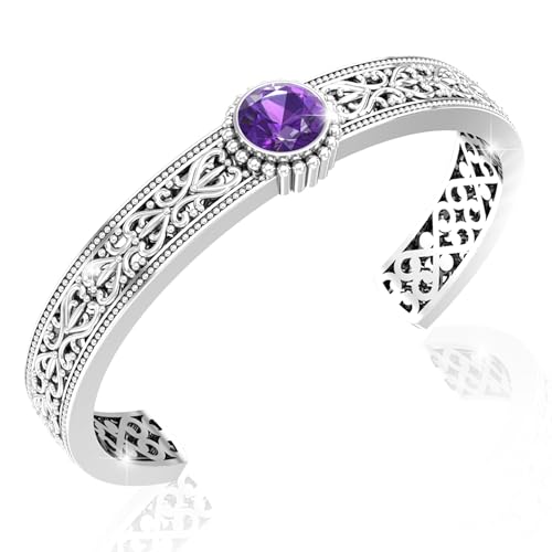 Cuff Bracelet for Womens Retro Gemstone Bracelet Adjustable 925 Sterling Silver Boho Chic Bangle Vintage Balinese Gypsy Wrist Fine Bracelet Jewelry, 4.5 Carat