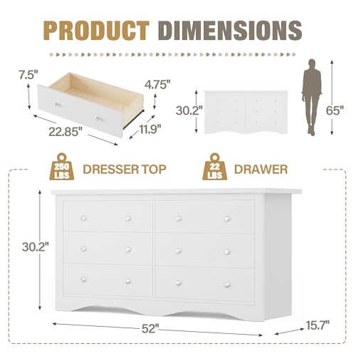 image for YESHOMY Dresser for Bedroom with 6 Drawers, Modern Chest of Drawers, W