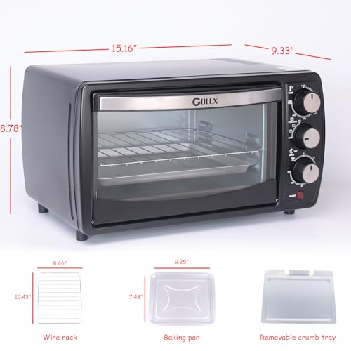 GOLUX GT12 Black Countertop Toaster Oven, 12L Compact Small Oven, 1200W, Fits 4 Slices, 4 Cooking Modes, 60-Min Timer & Adjustable Temperature, For Toast, Bake & Broil, Ideal for Apartment & Dorm by GOLUX - Used condition - Image 4