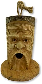 Thai Gifts Wooden Bird House Garden Nesting Tree Hanging Box - Hand Carved Green Man Design