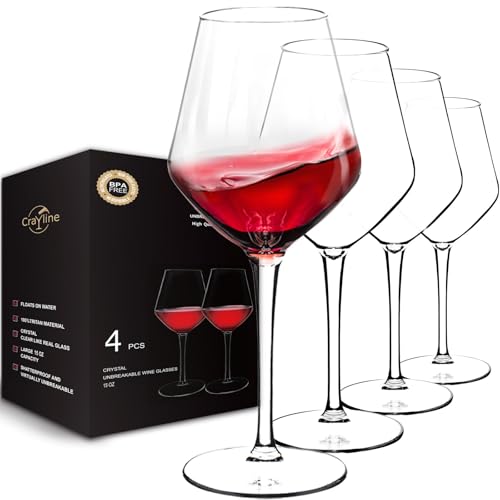 crayline Plastic Wine Glasses Set of 4(15oz) | 100% Tritan & BPA Free | Unbreakable Wine Glasses with Stem | Dishwasher Safe | Perfect For Pool, Patio, Camping, Outdoor Parties, Everyday Use.