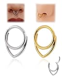 YIPFEN 2 piezas piercing nariz oro plata 16G aro nariz 8mm aro nariz apilado acero quirúrgico 316L clicker piercing para uso diario, fiesta y festival
