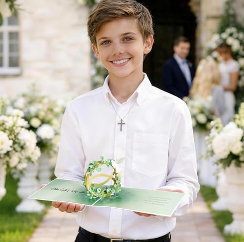 COMOOKA Pop Up Karten zur Konfirmation 3D Konfirmationskarten Fische Konfirmation Geschenke für Mädchen Junge Klappkarte mit Umschlag Geldgeschenke Eukalyptus Geldkarte