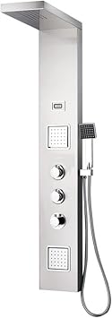 No Digital Shower Set LED Rainfall Shower Panel Tower System Stainless Steel Shower Bathroom Digital Display Smart Shower Screen Set Black Thermostat Shower Pressurized Shower Set Easy Installation