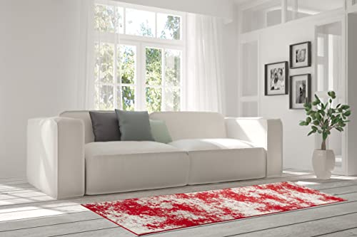 Shadesu Custom Size Abstract Design Non-Slip Hallway Runner Rug Carpet Low-Pile 0,3" Non Slip Backed (Red Color, 31Inch Wide X 7Ft Length) #TOP2