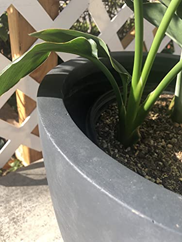 Image of Kante 18 Inch Dia Round Concrete Planter, Indoor Outdoor Large Plant Pot with Drainage Hole and Rubber Plug for Home Patio Garden, Dark Gray