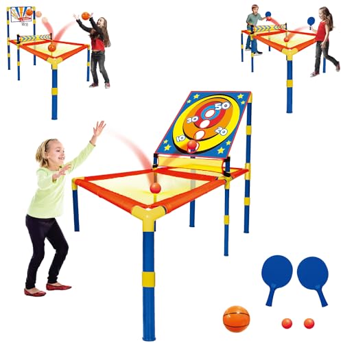 Hitish 3 in 1 Trampoline Ping Pong Table Tennis Basketball Ball Score Games for Kids, Includes 2 Paddles, 2 Balls and Inflatable Basketball, for Indoor or Outdoor Use