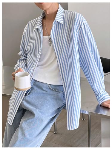 GORGLITTER Men's Striped Button Down Dress Shirt Long Sleeve Collared Business Casual Shirts Top3