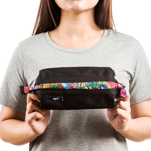 Image of ZIPIT: Lenny Pencil Case - Black & Doodles - Large Storage Capacity Zipper Pouch, Makeup-Stationery Bag, School, Washable Polyester, Kids-Teens-Adults