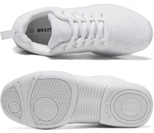 Image of BAXINIER Girls White Cheerleading Shoes Breathable Youth Cheer Competition Sneakers Athletic Training Dance Tennis Walking Shoes