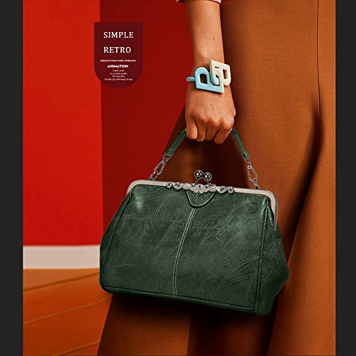 Image of Segater Women Retro Hollow Oil Wax PU Leather Handbag Kiss Lock Crossbody Purse Vintage Messenger Bag Tote