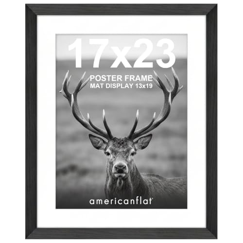 Americanflat 17x23 Poster Frame - Black Engineered Wood with Polished Plexiglass - Matted to 13x19 Photo Size - Hudson Collection - Wide Picture Frame for Wall Display - Black