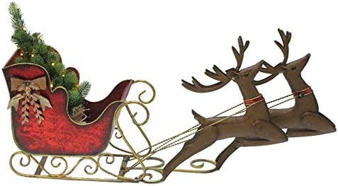 Large Santa Sleigh and Reindeer with LED Christmas Tree