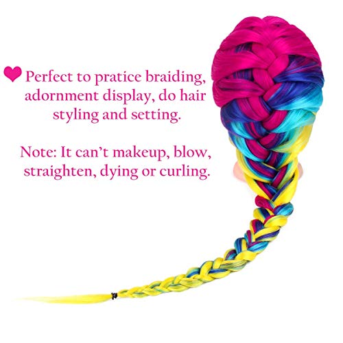 Training Head, TopDirect 29" Colorful Hair Mannequin Manikin Head Cosmetology Doll Head Practice Styling Hairdressing Training Braiding Heads with Clamp Holder and Tool Set