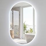 COSTWAY Badspiegel mit Beleuchtung, Badezimmerspiegel mit Rücklicht, Wandspiegel mit 3-Farbtemperatur, Anti-Beschlag-Funktion und HD Glas, Spiegel Bad oval für Schlafzimmer, Badezimmer (90 x 55 cm)