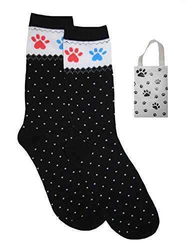 BAKK Enterprise Rainbow Paw Prints & Polka Dots Womens' Crew Socks & Bag Set (9-11, Rainbow/Black)