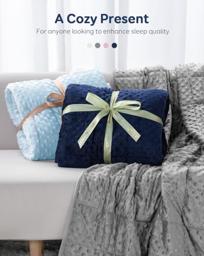 Image of Kivik Breathable Weighted Blanket for Adults, 15lbs Ultra Soft Minky Dot Heavy Blankets, Reversible Cooling and Warm Blanket for All Seasons, Machine Washable, 60 inchx80 inch Queen Size, Light Blue