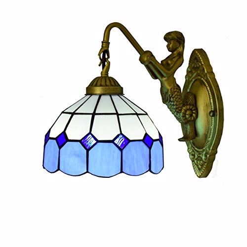 Image of XANAYXWJ Wall Sconce 8 inch -Style Stained Glass Wall lamp British Dark Blue Decorative Lights Bedroom bar Wall lamp Clubhouse Aisle