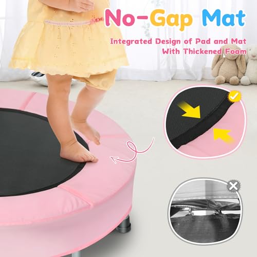 BCAN 36'' Mini Folding Ages 2 to 5 Toddler Trampoline with Handle for Kids, Indoor/Garden Toddlers Trampoline with Super Safe Cover for Toddlers, Pink - Thumbnail 2