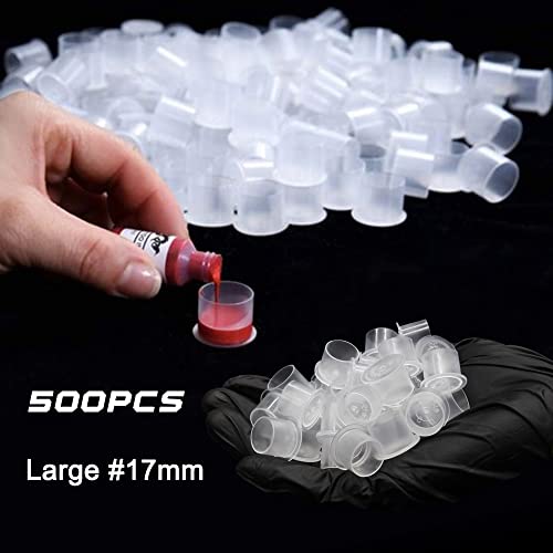 Cinra Tattoo Ink Caps, 500Pcs Tattoo Ink Cups #17 Disposable Plastic Pigment Tattoo Ink Caps Cups With Base Tattoo Permanent Makeup Container Cap Large Pigment Caps For Tattoo Ink, Tattoo Supplies #TOP5