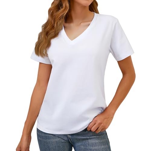 BJY 100% Cotton White V Neck Tee