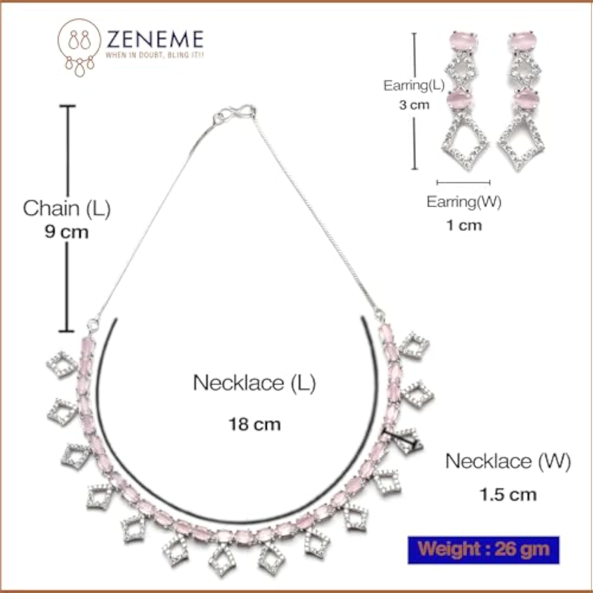 Rhodium-Plated Rectangle Shape AD Necklace Earring Set