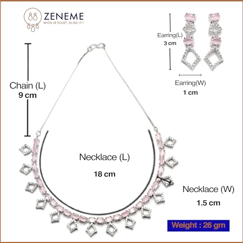 Rhodium-Plated Rectangle Shape AD Necklace Earring Set