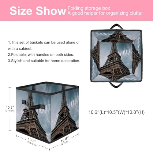 Boîte de rangement Tour Eiffel motif rétro en tissu haut de gamme - 3