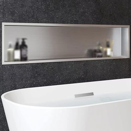 Ducha empotrada Moderna - Cesta de almacenamiento de Acero inoxidable para accesorios de baño, Gris, 92 x 32 x 12,5 cm - Decoración Elegante y funcional para El hogar